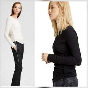 ❤️ THEORY SILK CREPE RUCHED GEORGETTE TOP, BLACK, MEDIUM